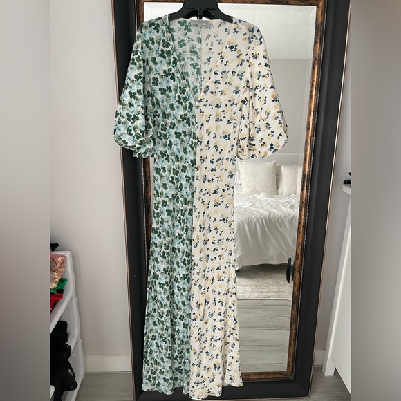 Lee Mathews Eloise Contrast Two-Tone Floral Maxi w/ Puff Sleeves - Picture 9 of 10